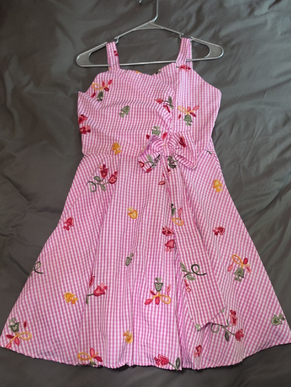 Rare Editions Pink Gingham Floral Tie-Waist Girls' Dress